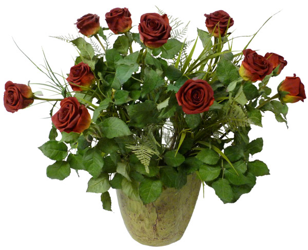 12 Premium Silk Roses in Ceramic